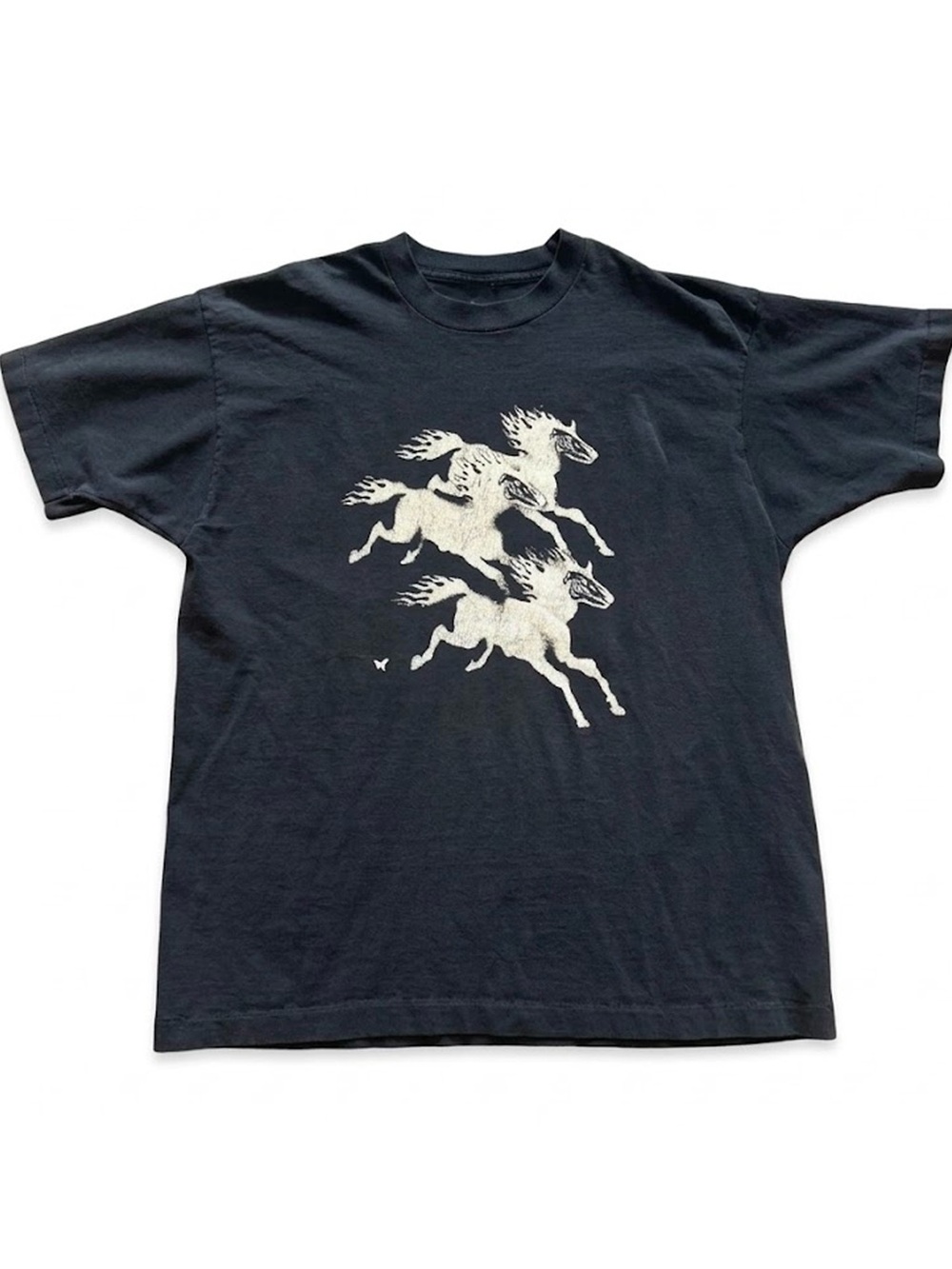 Y2K Grunge Sketched White Horses Dark Western Black T-Shirt